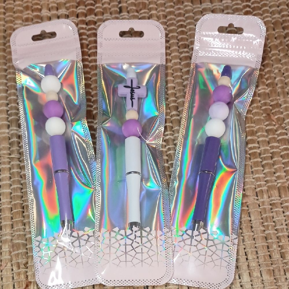3pc Beaded Pens Handcrafted Bible Study Office Gifts Easter